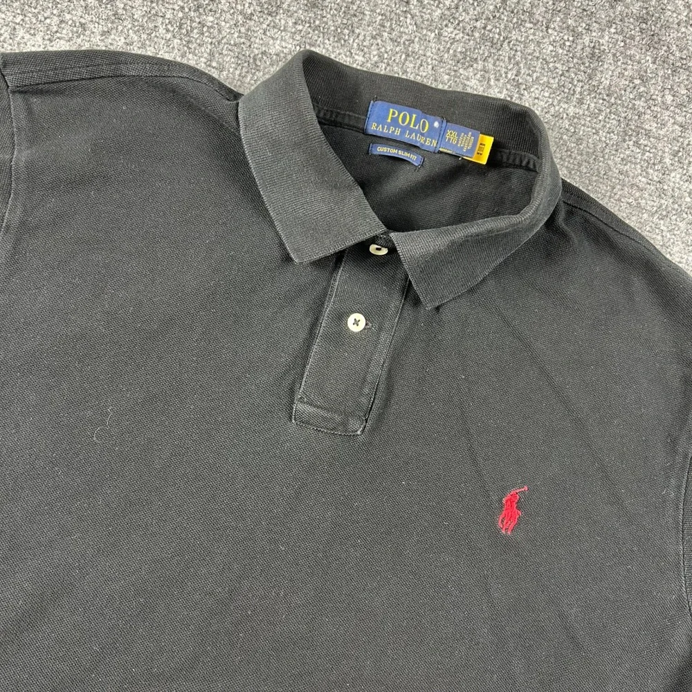 Polo Ralph Lauren Polo Shirt Mens XXL Black Custom Slim Fit‎ Red Pony Logo Short